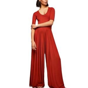 Free People Beach Ultra Wide Leg Rosebowl Jumpsuit XS‎ Boho Brick Red Jersey